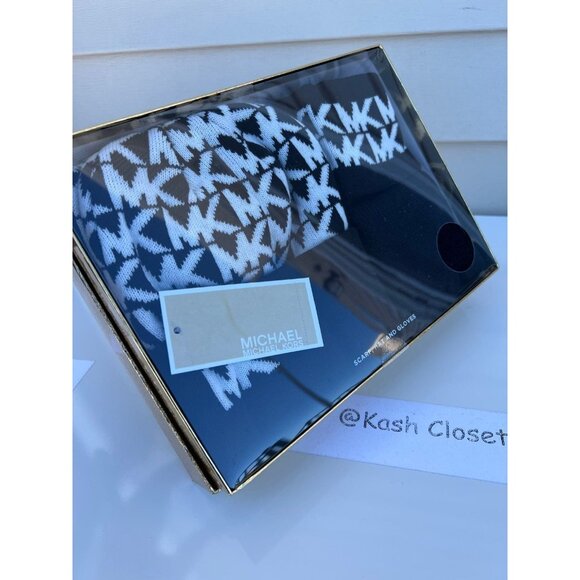 Michael Kors womens hat,gloves & scarf gift box set MK signature black - Picture 1 of 6